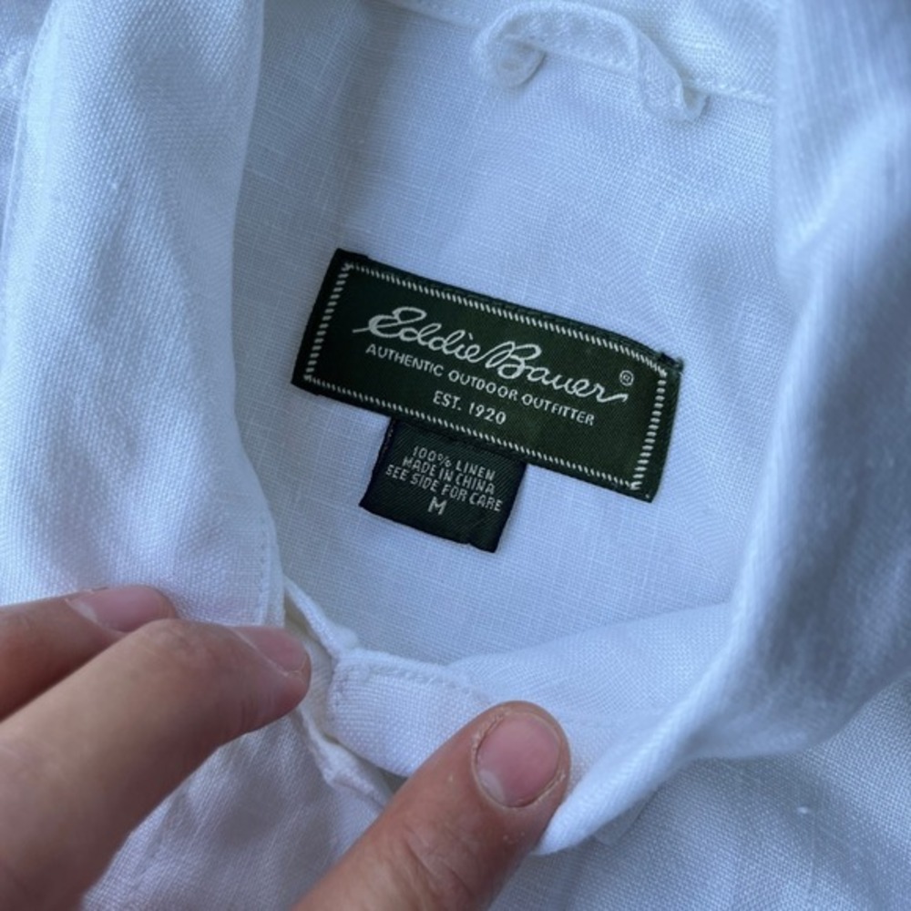 Womens Eddie Bauer Medium White Linen Utility Button Up Collared Long Sleeve - Picture 4 of 7
